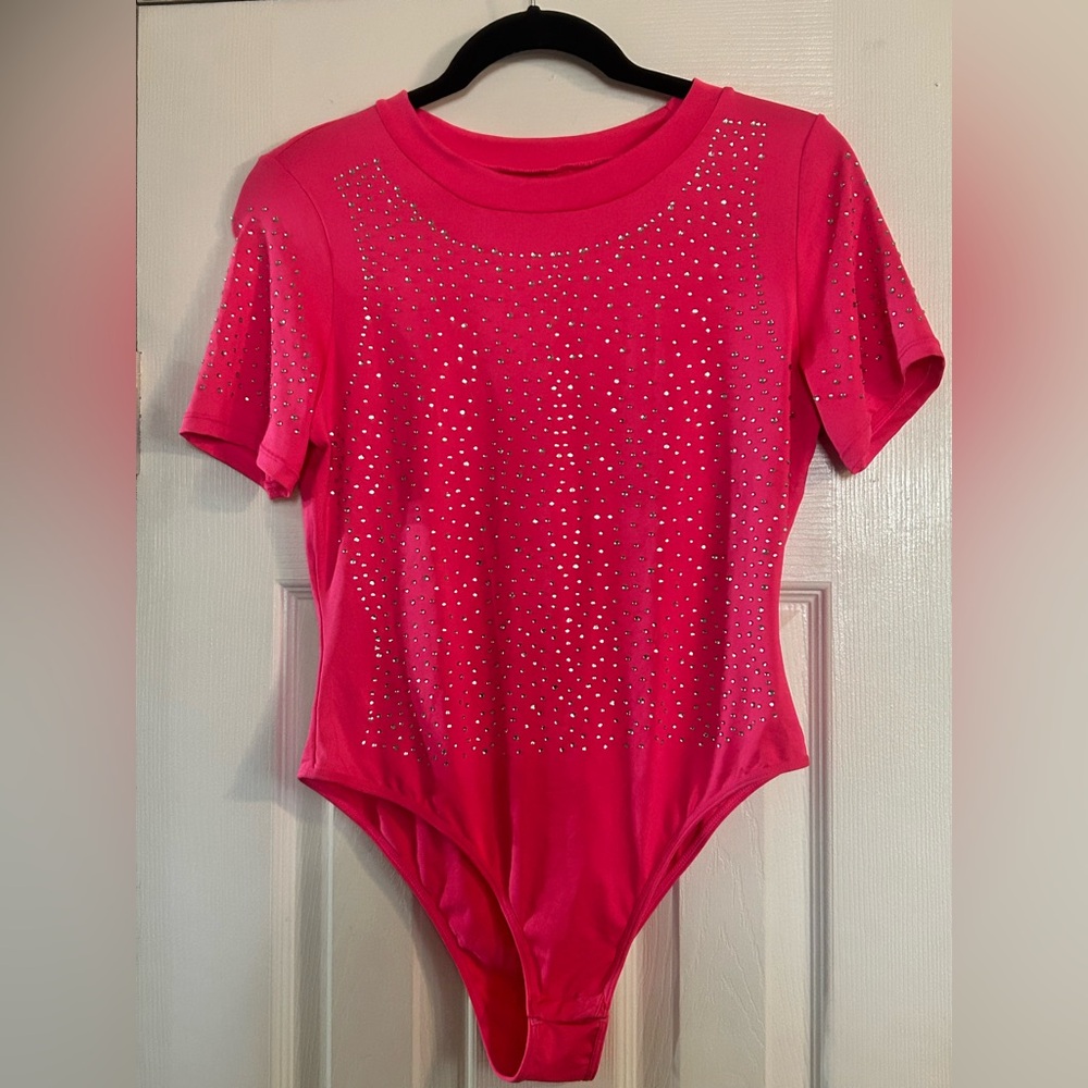NWOT Boutique Pink Rhinestone Bodysuit